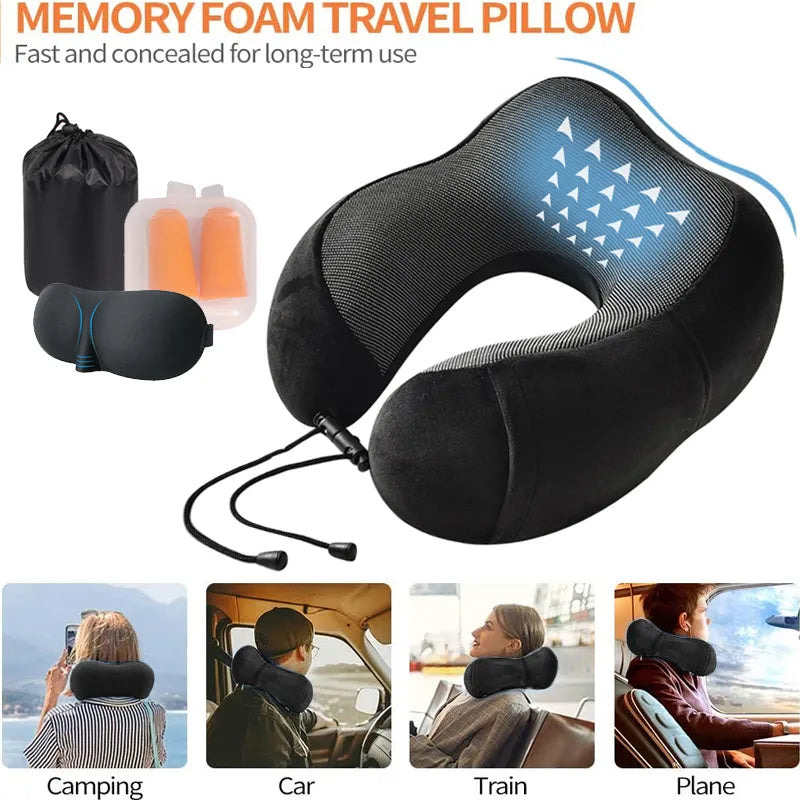 Ultimate Comfort in the Skies: Inflatable Memory Foam U-Shape Travel Pillow