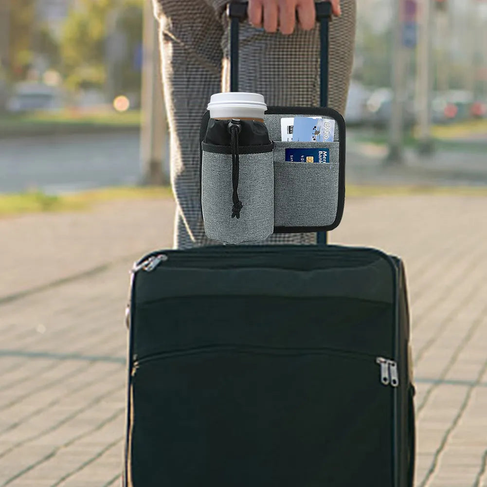 On-the-Go Refreshment: Portable Cup Holder & Organizer for Luggage Handles