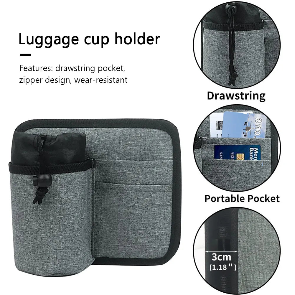 On-the-Go Refreshment: Portable Cup Holder & Organizer for Luggage Handles