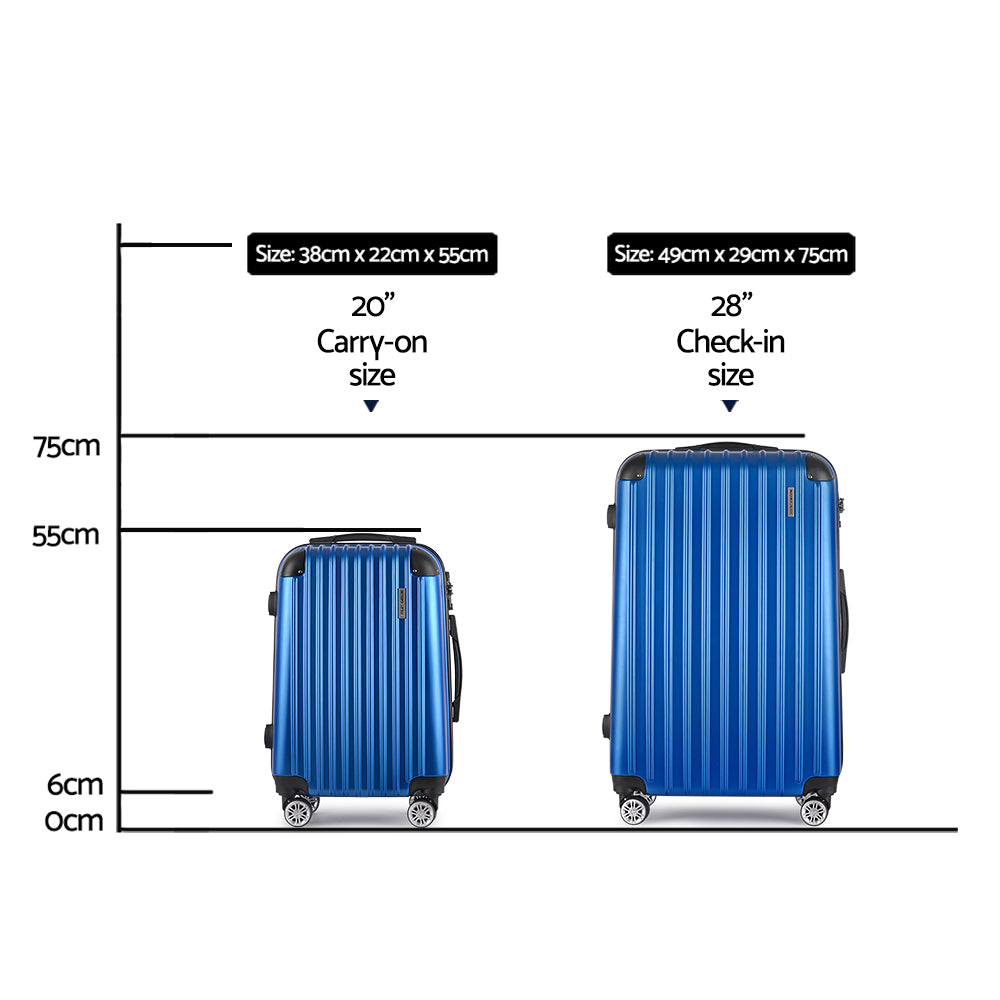 Wanderlite 2pcs Luggage Trolley Set Travel Suitcase Hard Case Carry On Bag Blue